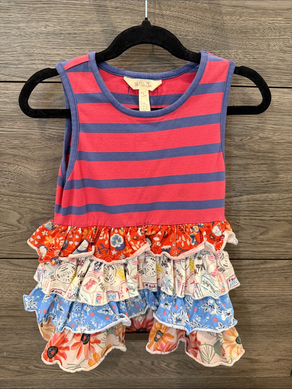Matilda Jane Pink & Purple Striped Ruffle Tank with Floral Tiers